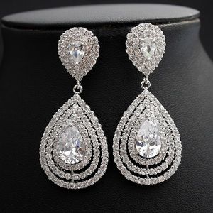 Gorgeous teardrop CZ bridal earrings