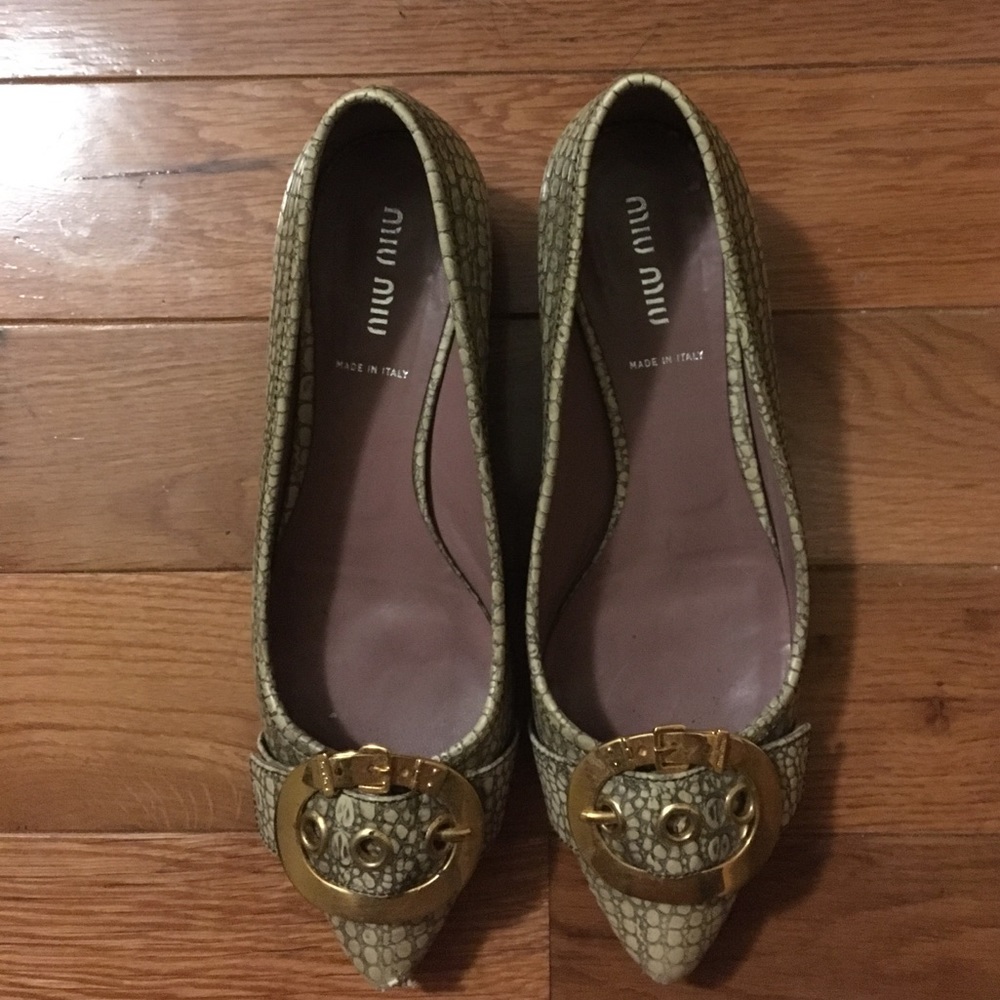 Miu Miu crocodile printed shoes with gold buckle