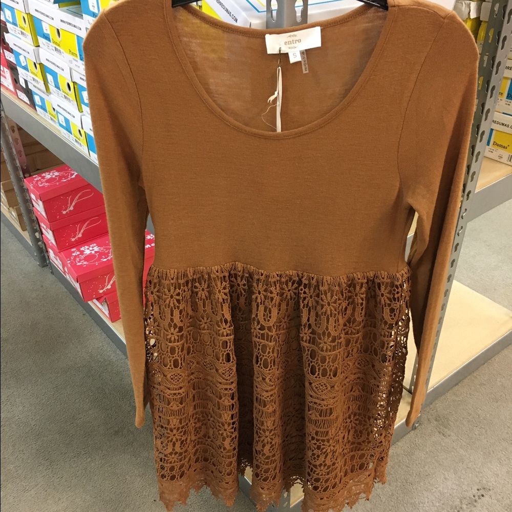 Tan, laced, long sleeve dress!