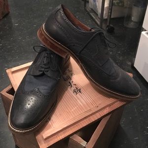 ALFANI Navy Leather/Textile Wingtip, 10.5