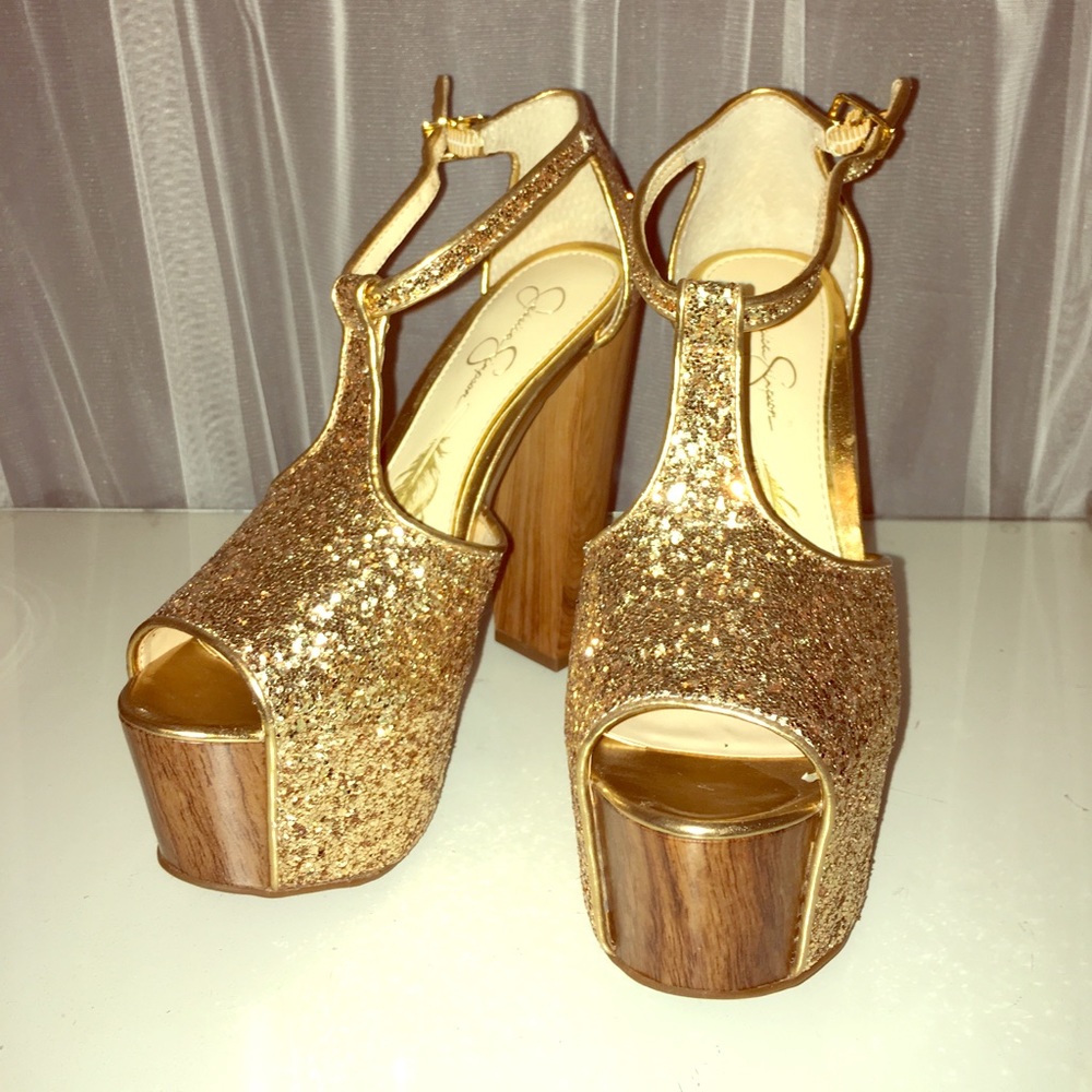 Jessica Simpson Gold Platform Heels