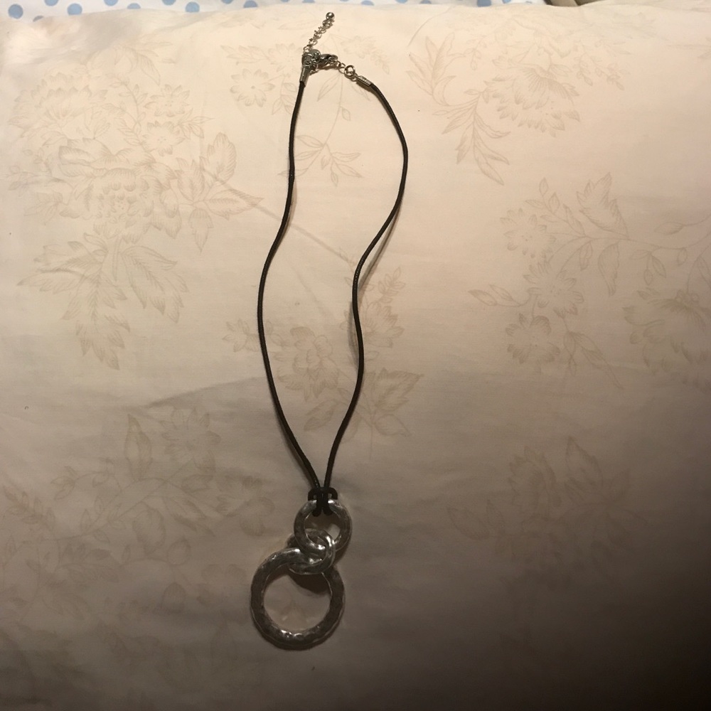 Lia Sophia leather necklace, silver pendant.
