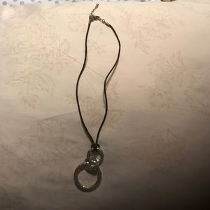Lia Sophia leather necklace, silver pendant.