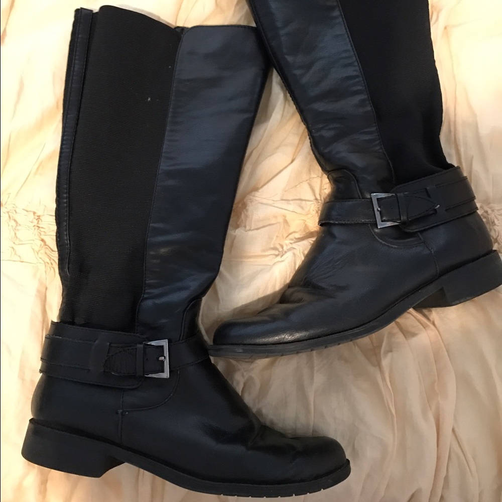 Black wide calf boots