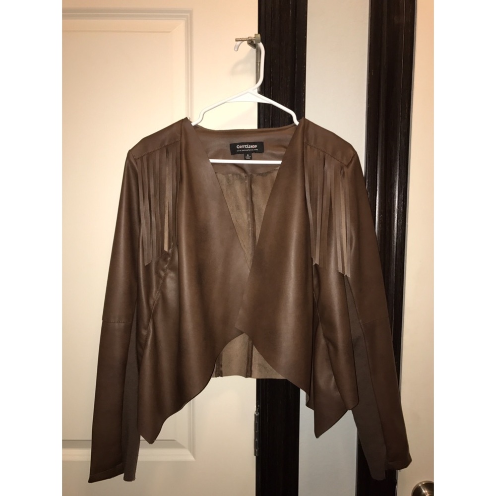 Draped front jacket with fringe