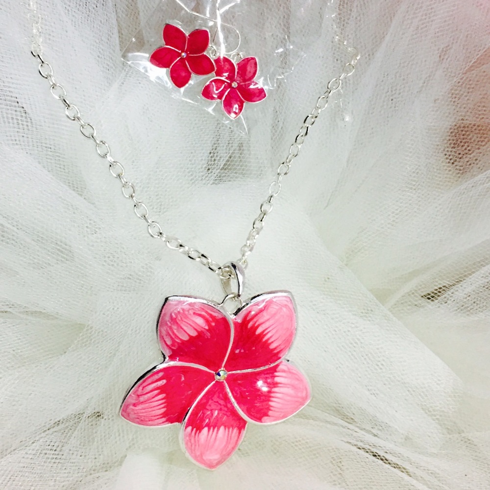 Fashion Jewelry Necklace and earrings set Pink