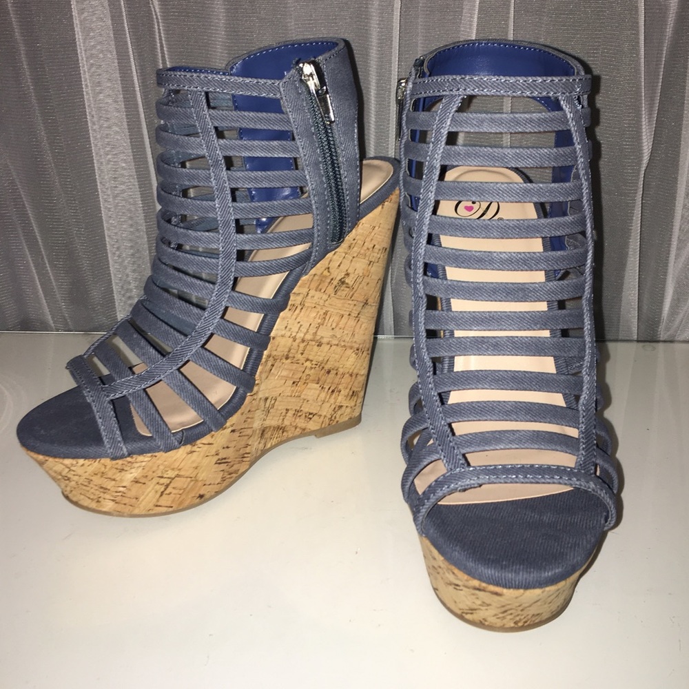 Caged jean wedges