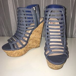 Caged jean wedges