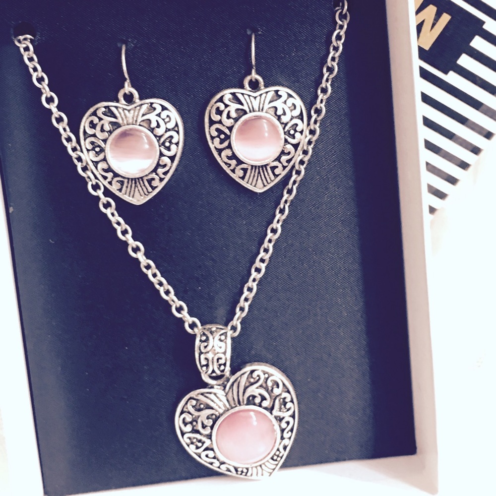 Fashion Jewelry Pink heart earrings and necklace