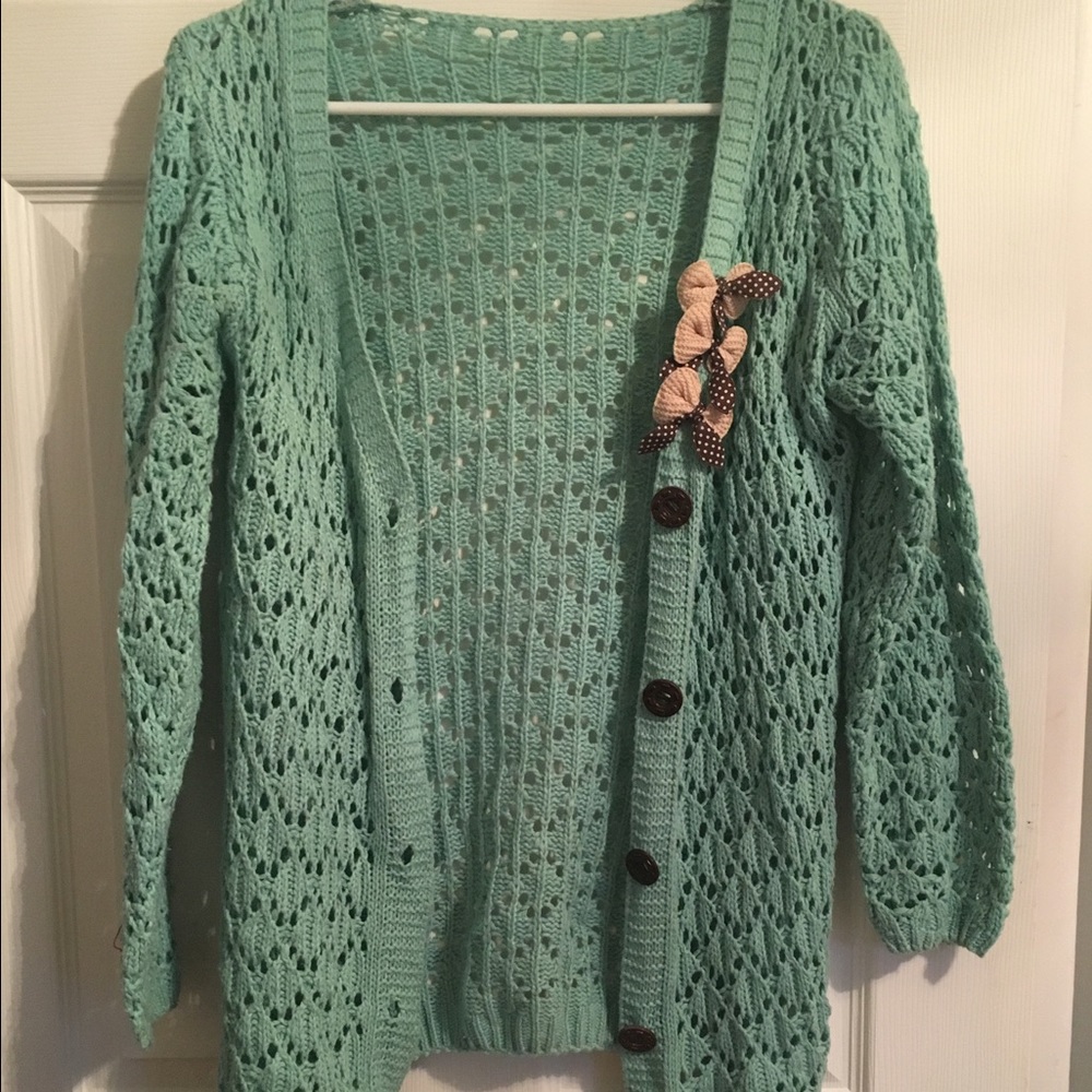 Mint crochet sweater