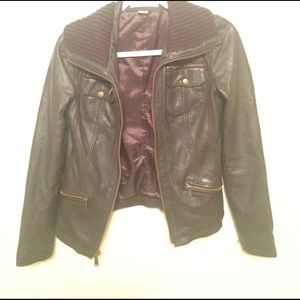 Michael kors dark brown leather jacket