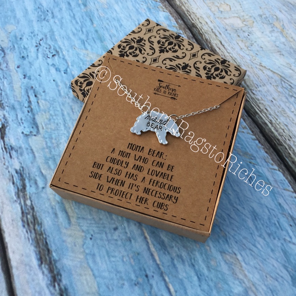 Mama Bear Necklace in Silver Mothers Day Gift - Picture 2 of 5