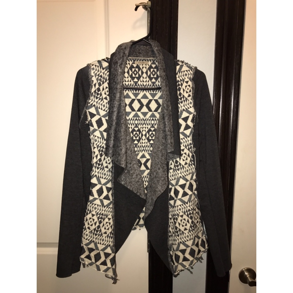 Gray Aztec Sweater with Sherpa Lining