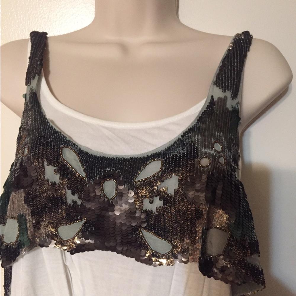 Guess sequin blouse size S - white/brown/green