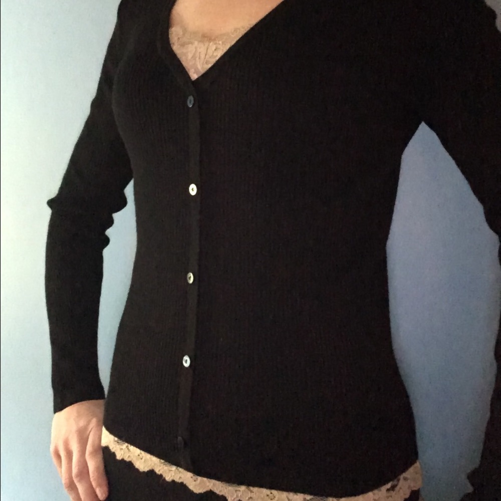 West End Black Sweater with Brown Lace Accent