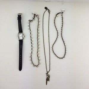 Three handmade necklaces and one ⌚️ watch.
