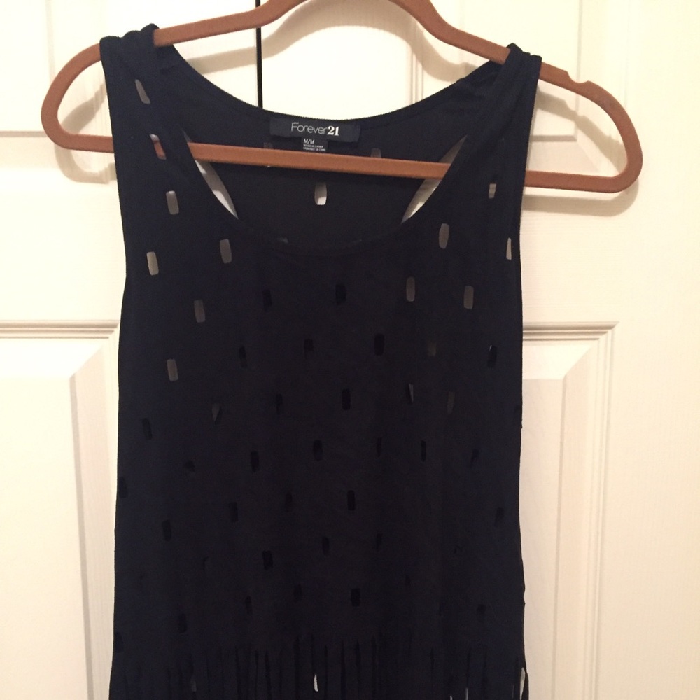 Black 'suede' fringe top