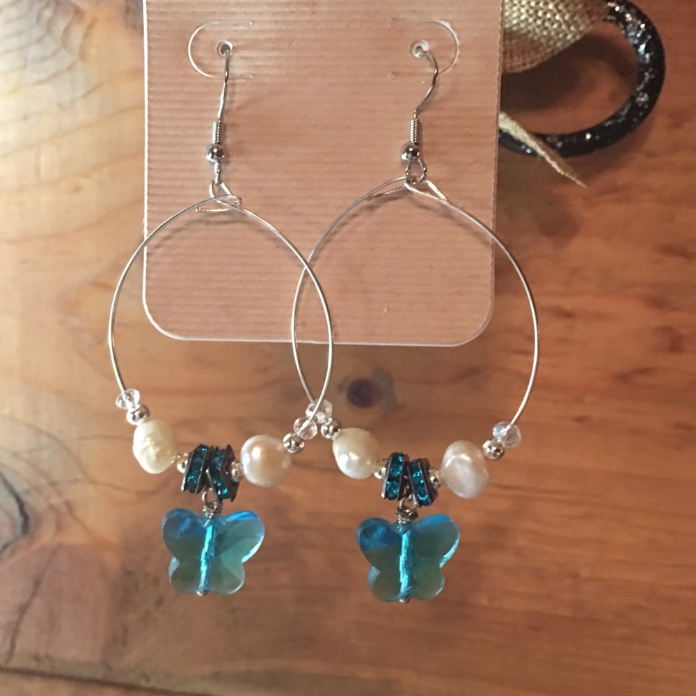 Butterflies freshwater pearl Swarovski earrings