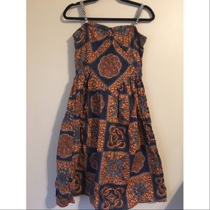 African Orange Navy Print Dress spring Easter