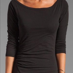 James Perse Black Asymmetrical Boat Neck Dress