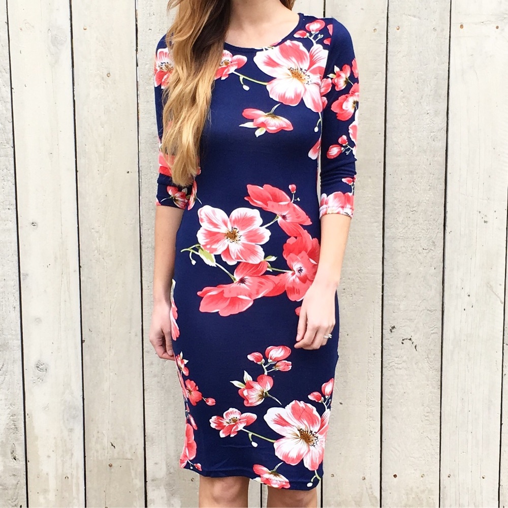 LAST ITEM bold pink floral midi dress - Picture 3 of 4