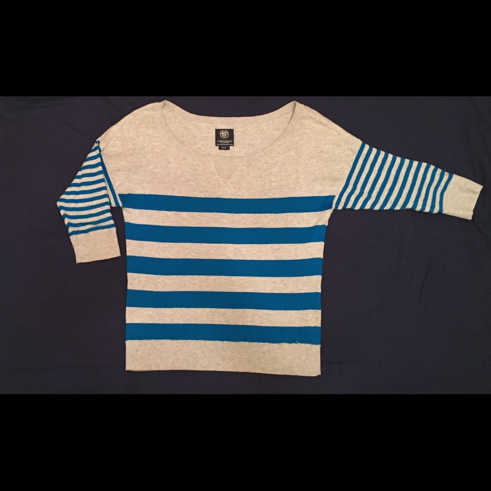 SOLD 3/4 sleeve striped boatneck sweater