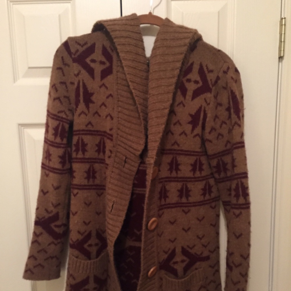 Tribal print hooded wool sweater