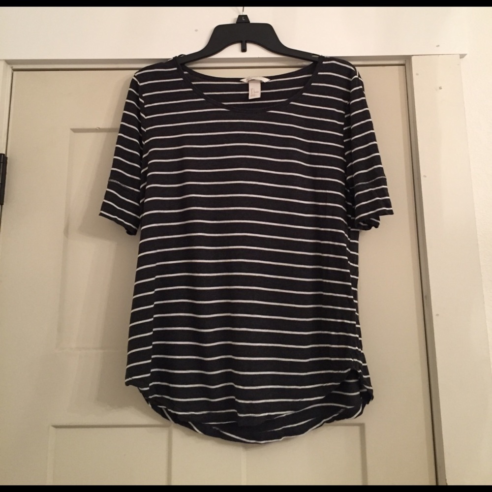 Grey Striped Half-Sleeve Blouse