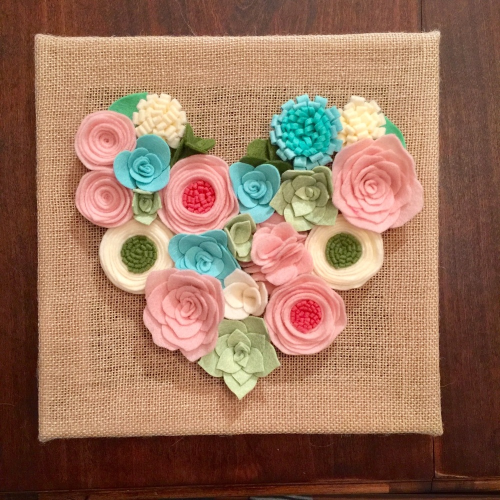 Handmade felt flower & succulents heart home decor