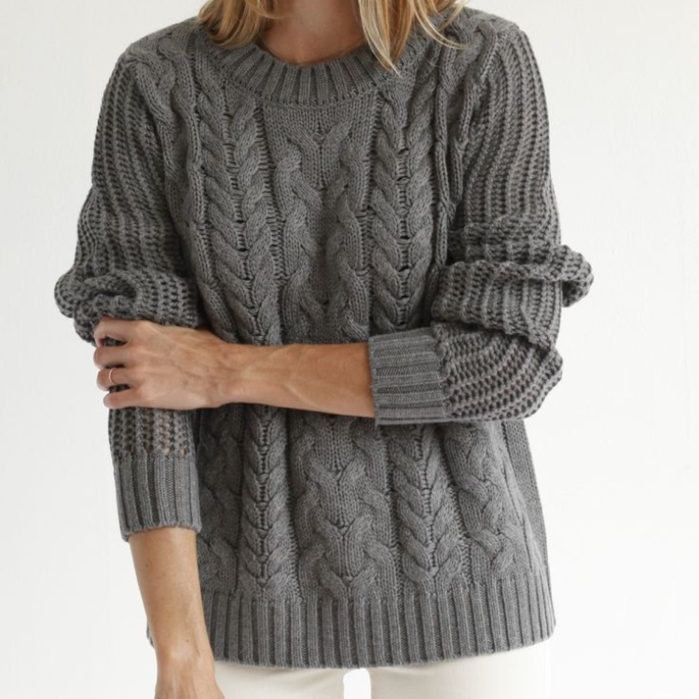 Frame Denim Cable Knit Sweater in Charcoal