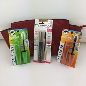3 mascaras & 1 red makeup bag. Cover girl, L'Oréal
