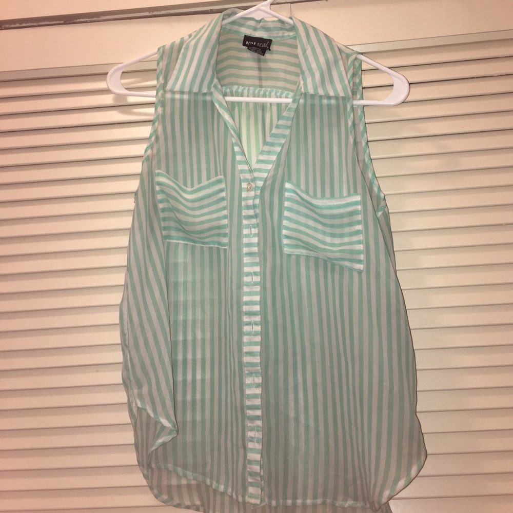 Sheer teal stripped shirt!