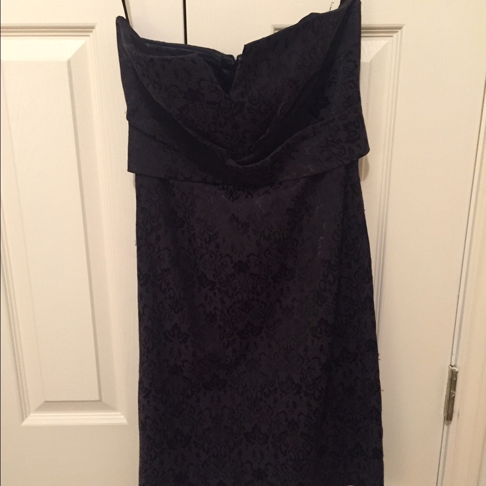 Classic black strapless printed cocktail dress