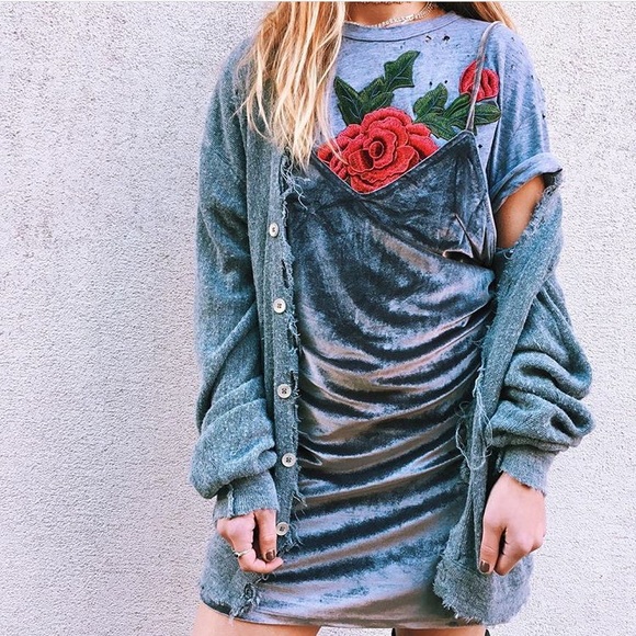 bnwt gray velvet slip dress - Picture 3 of 5