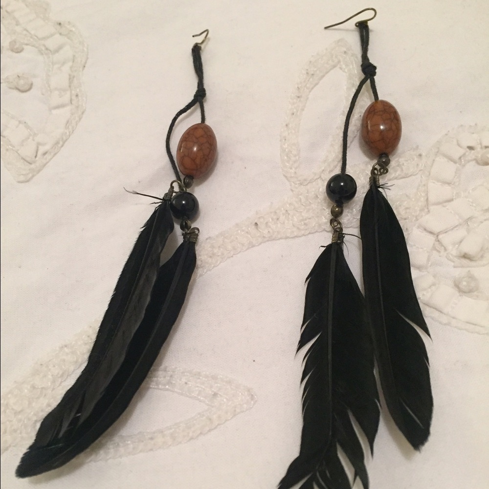 Black feather earrings