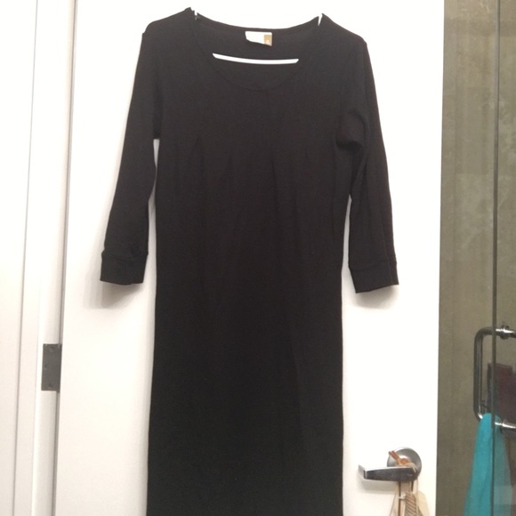 Black Merino Wool 3/4 Sleeve Sweater Dress - Picture 1 of 3