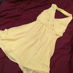 Bright yellow midi halter dress