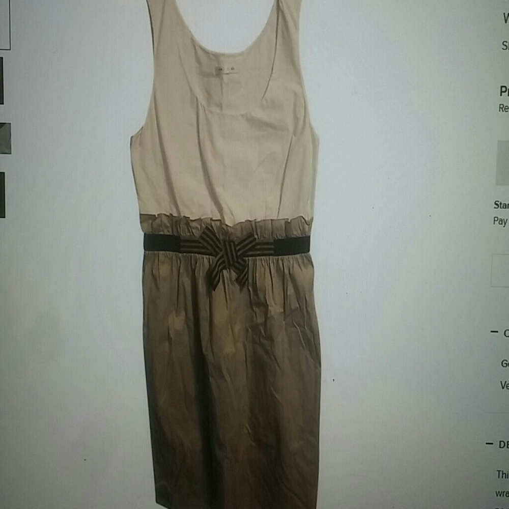 Paule Ka white and grey skirt dress w ribbon bow