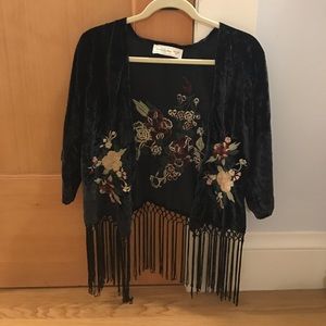 Abercrombie Velvet Fringe Embroidered Kimono