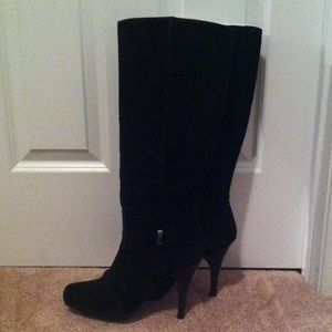 Black faux suede boots