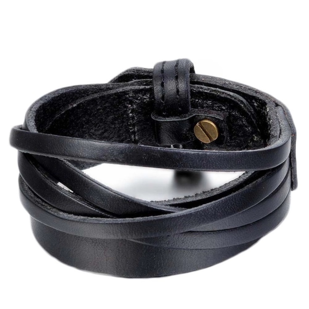 Men's women's leather bracelet punk style black