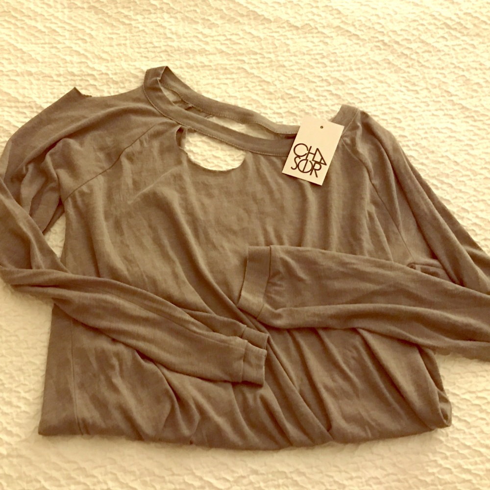 CHASER knit long sleeve top with vintage holes