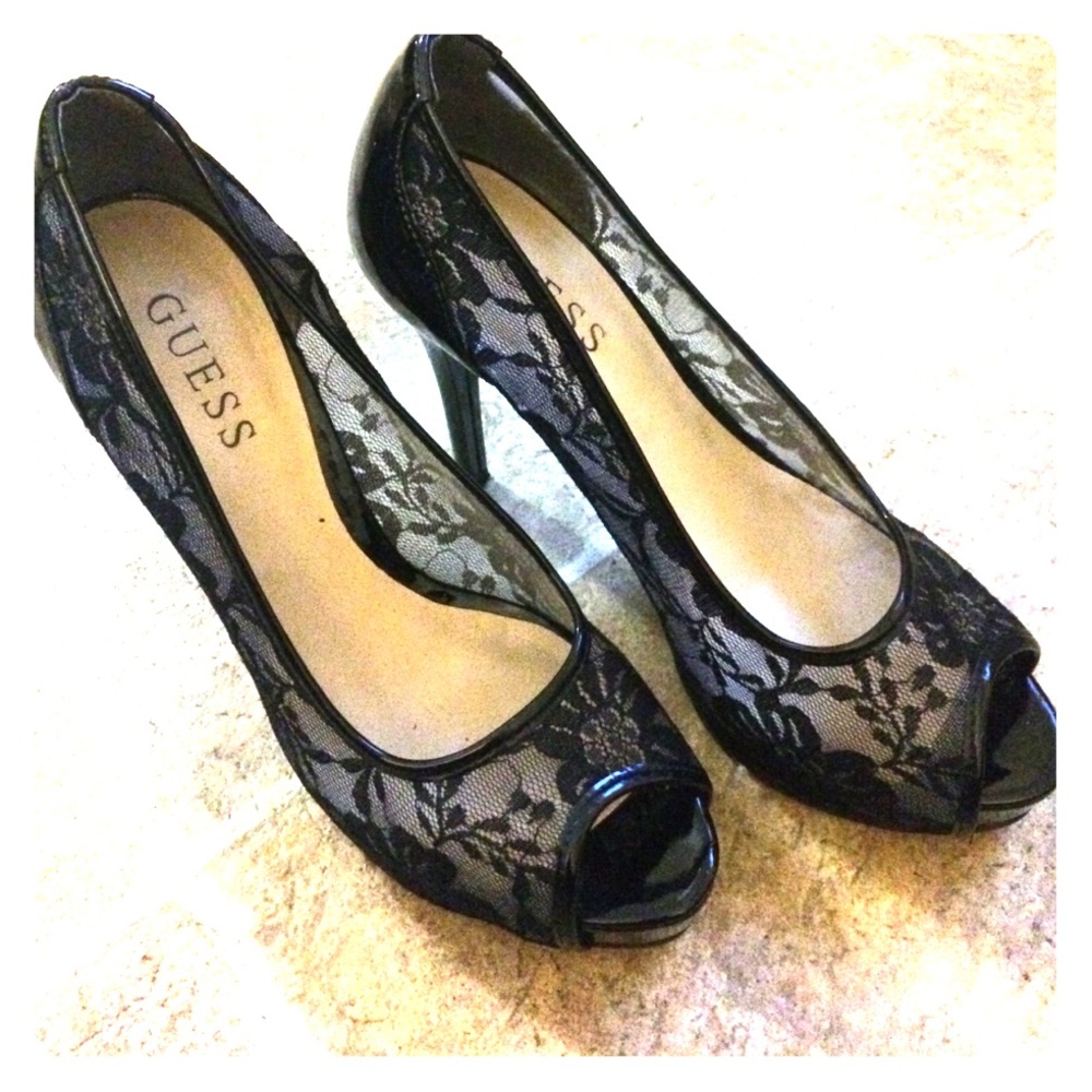 Guess peep toe lace pumps