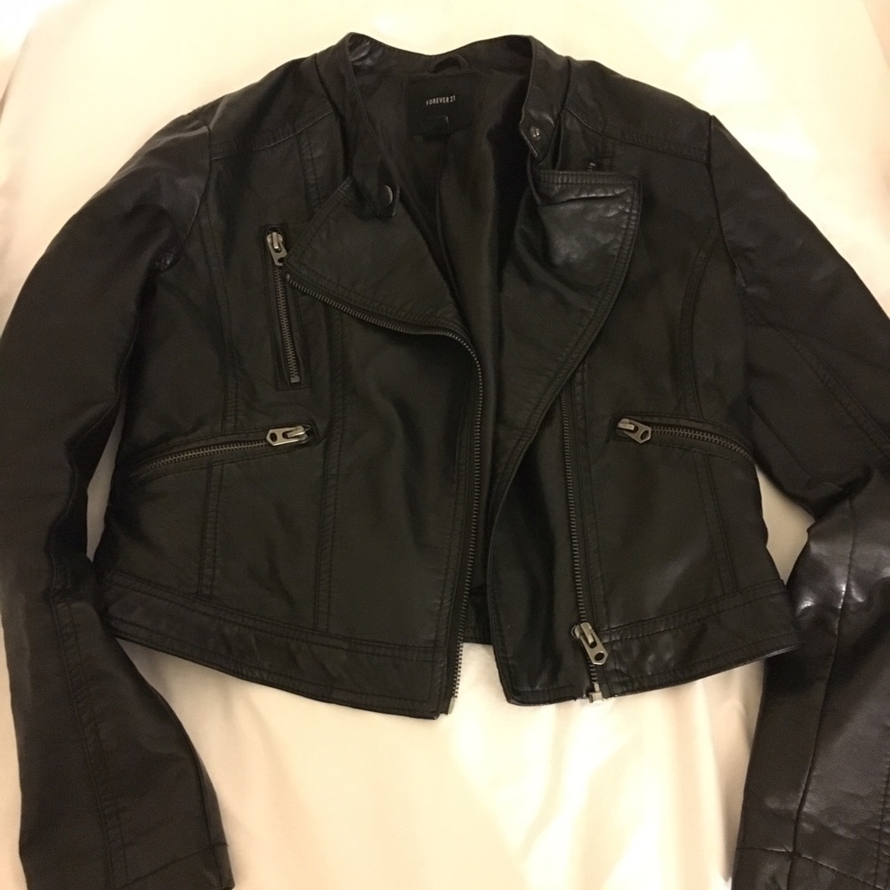 Black faux leather / moto jacket