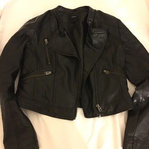 Black faux leather / moto jacket