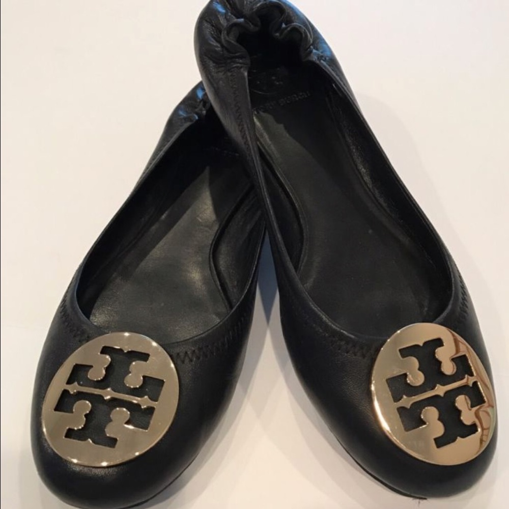TORY BURCH "reva" Black leather flats- size 7