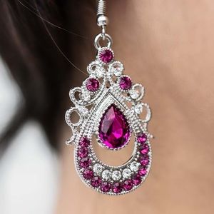 beautiful pair of pink & silver tone earrings