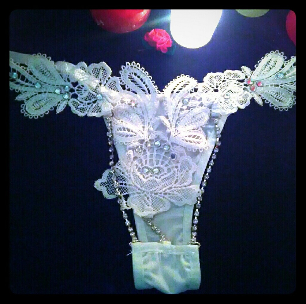 V-Day SALE! - lace & bejeweled silky thong