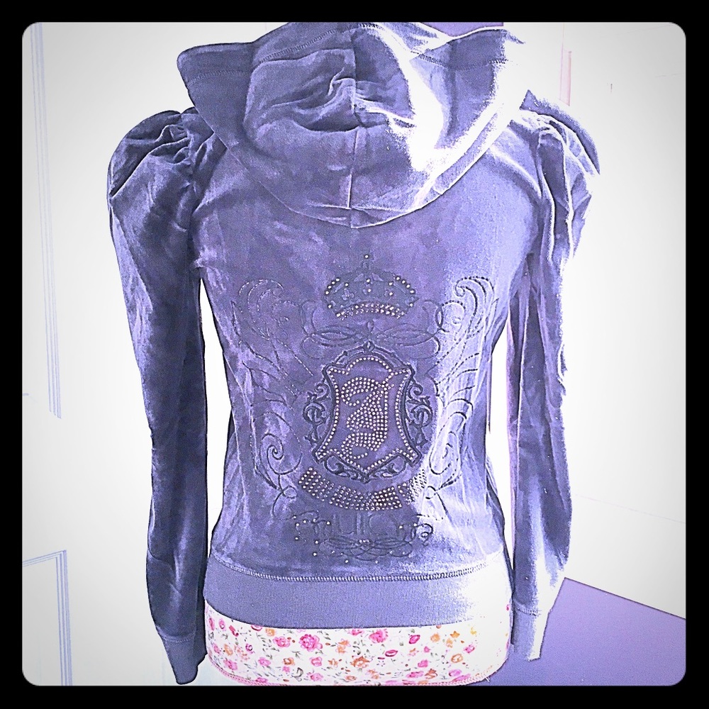 Rare Juicy Couture Embellished Slate Velour Hoodie