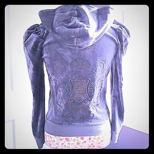 Rare Juicy Couture Embellished Slate Velour Hoodie